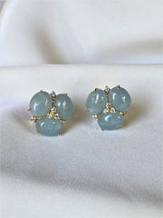 Aquamarine 18k Gold Plated 925 Sterling Silver Omega Post Faceted Cubic Zirconia Earrings