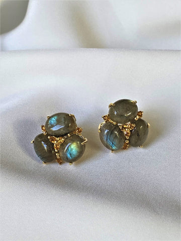 Labradorite 18k Gold Plated 925 Sterling Silver Omega Post Faceted Citrine Earrings
