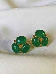 Green Onyx 18k Gold Plated 925 Sterling Silver Omega Post Faceted Citrine Earrings