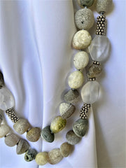 One Strand Neutral Tones Druse Nuggets, Frosted Rock Crystal Nuggets, 925 Sterling Silver Roundels Long Gemstone Necklace