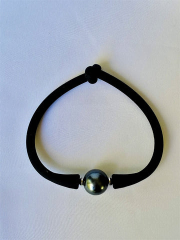 Black Cultured Pearl Black Rubber Bracelet