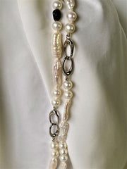 Two Individual Strands, White Cultured Pearls, Rock Crystal, Tourmaline Long Rope Lariat Necklace