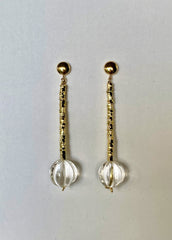 Gold Plated Hematite Rock Crystal Faceted Bead 14K Gold Filled Post Earrings