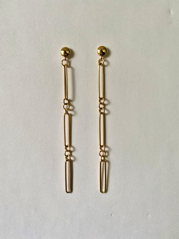 Paper Clip14k Gold Filled Post Long Earrings
