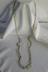 TWO LONG STRAND 925 VERMEIL STERLING SILVER & OXIDIZED 925 STERLING SILVER  WITH COGNAC DIAMOND CLASPS NECKLACE