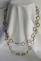 ONE LONG STRAND 925 VERMEIL STERLING SILVER & OXIDIZED 925 STERLING SILVER  WITH COGNAC DIAMOND CLASPS NECKLACE