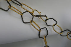 ONE LONG STRAND 925 VERMEIL STERLING SILVER & OXIDIZED 925 STERLING SILVER  WITH COGNAC DIAMOND CLASPS NECKLACE