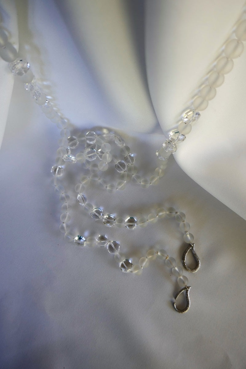 One Strand Long Rock Crystal Gemstone Necklace