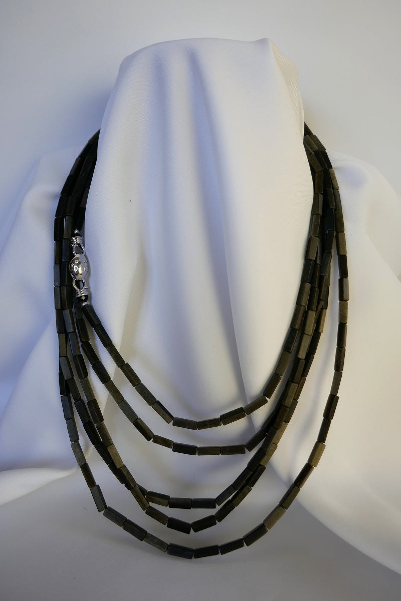 One Long Strand Obsidian Gemstone Necklace