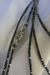 Long Strand Faceted Hematite Hexagons Rope Gemstone Necklace