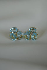 18k Gold Plated 925 Sterling Silver Omega Post Faceted Blue Topaz Earrings
