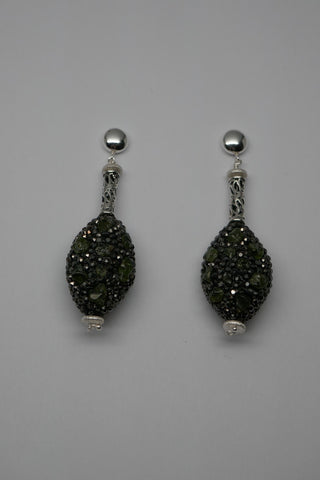 Sterling Silver 925 Round Post, Marcasite & Peridot Earrings