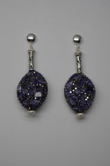 Sterling Silver 925 Round Post, Marcasite & Stabilized Amethyst Earrings