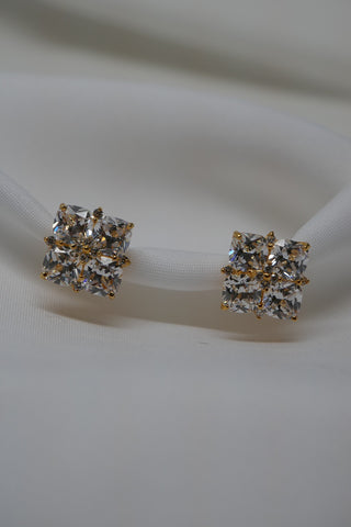 18k Gold Plated 925 Sterling Silver Post Faceted Cubic Zirconia Square Earrings