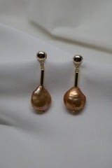 Gold Filled Post Copper Tone Coin Cultured Pearl Earrings
