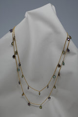 Two 925 Vermeil Sterling Silver Chains with Dangling Cubic Zirconia Squares Necklace
