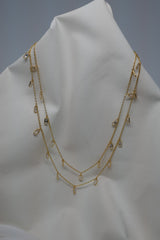 Two 925 Vermeil Sterling Silver Chains with Dangling Cubic Zirconia Rectangles Necklace
