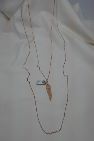 Two 925 Rose Gold Plated Sterling Silver Chains with 18k Rose Gold Plated Sterling Silver Diamond Leaf Necklace