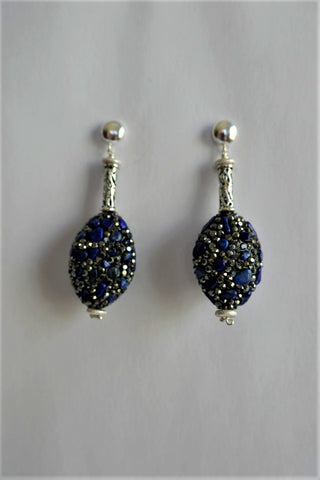 Lapiz on Marcasite, Sterling Silver on 925 Round Post Earrings