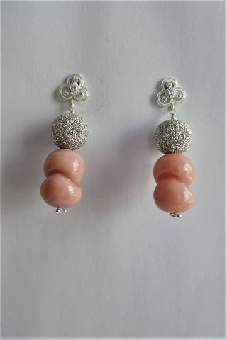 Pink Opal Sterling Silver Beads on Cubic Zirconia Sterling Silver Post Earrings