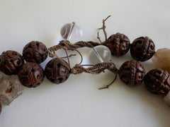 Two Separate Strands 20mm Carved Wood & Smokey Necklace