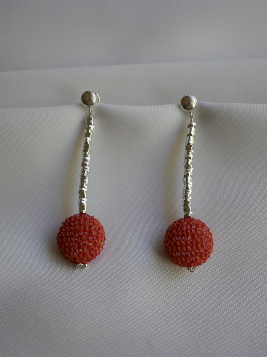 Silver Plated Hematite Coral Crystal Bead Sterling Silver Post Earrings