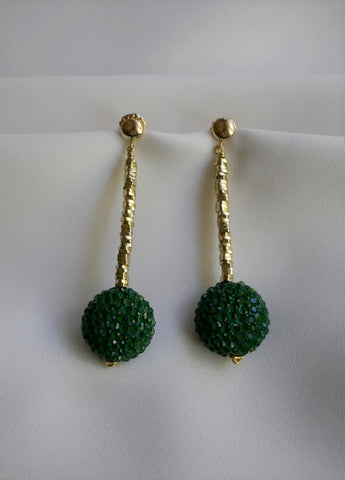 Gold Plated Hematite Kelly Green Crystal Bead14k Gold Filled Post Earrings