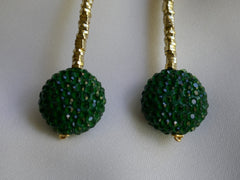 Gold Plated Hematite Kelly Green Crystal Bead14k Gold Filled Post Earrings