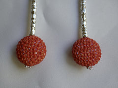 Silver Plated Hematite Coral Crystal Bead Sterling Silver Post Earrings