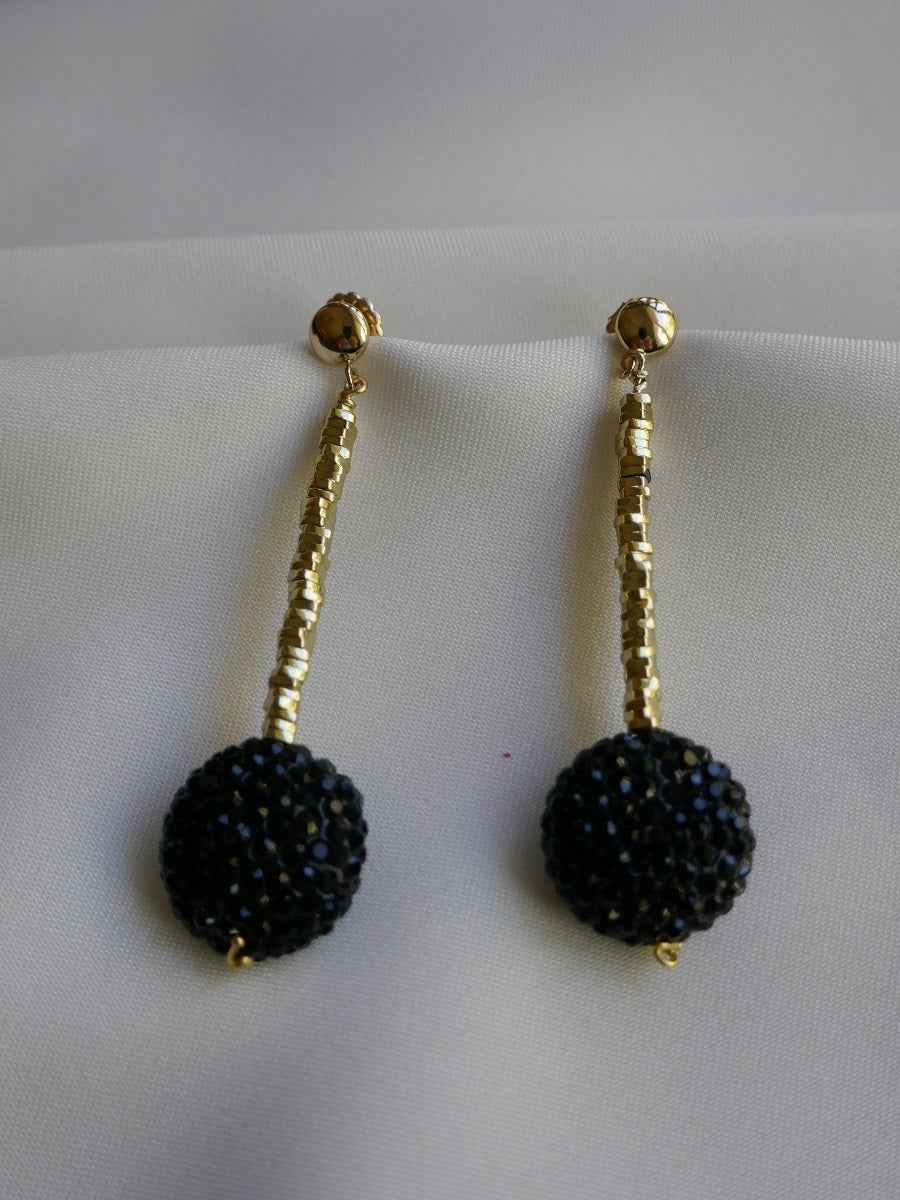 Gold Plated Hematite Black Crystal Bead 14k Gold Filled Post Earrings