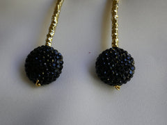 Gold Plated Hematite Black Crystal Bead 14k Gold Filled Post Earrings