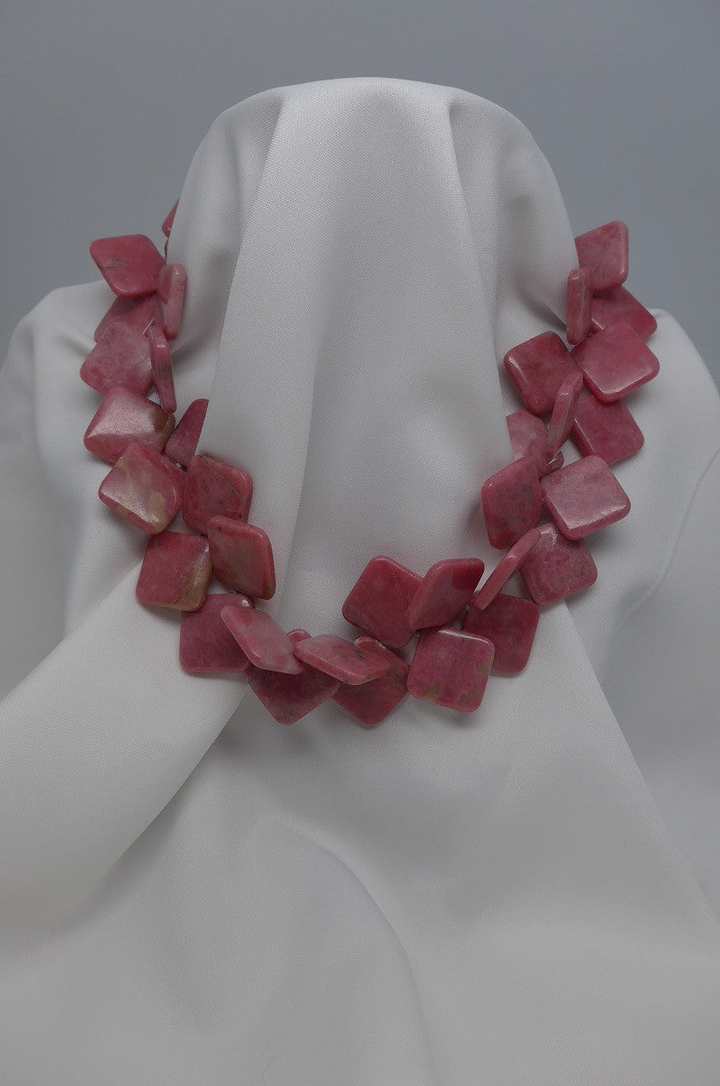 One Strand Rhodonite Pink Gemstone Necklace
