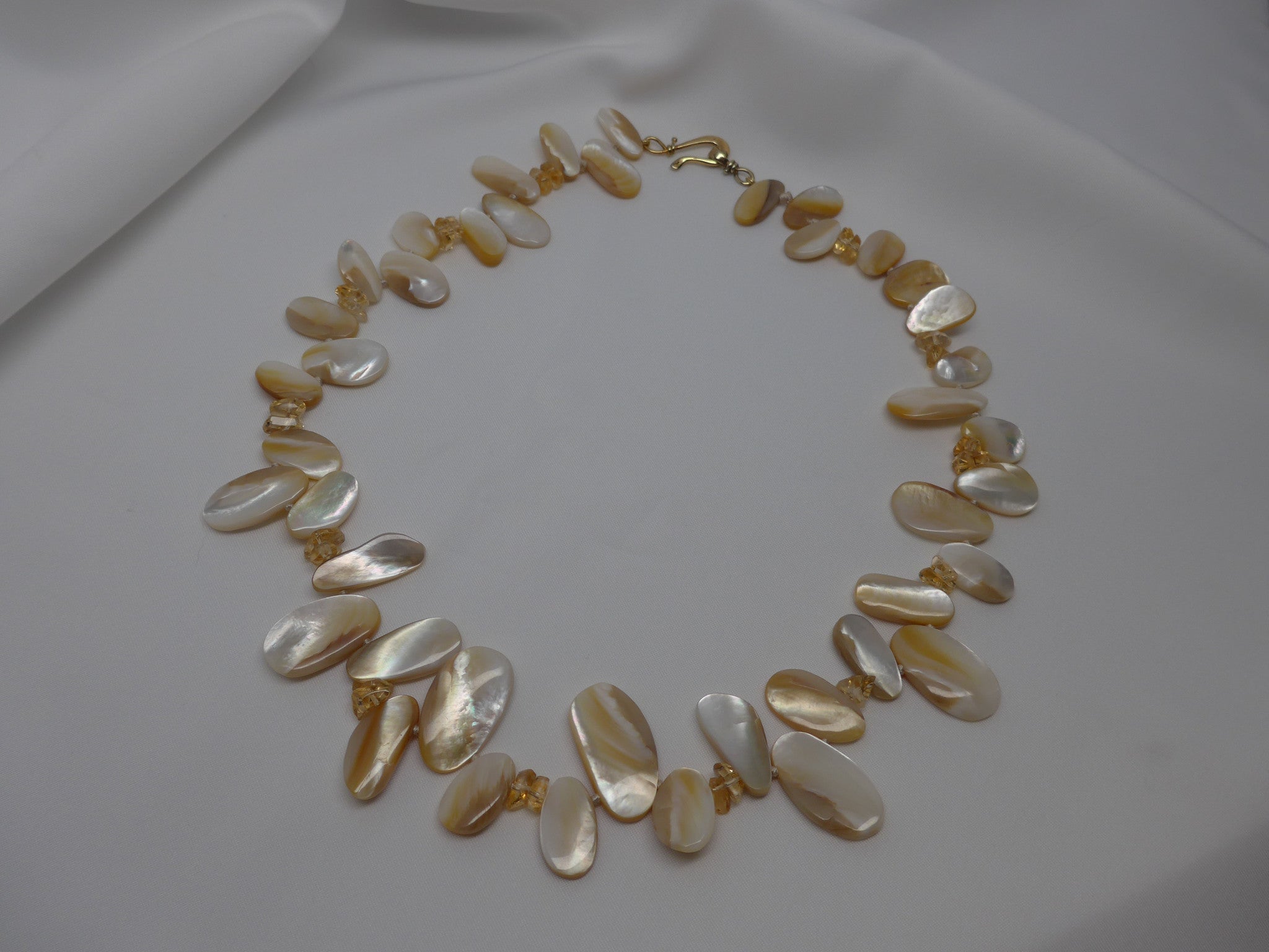 One Strand Mother of Pearl and Citrine Gemstone Necklace