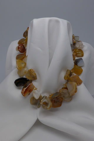 One Strand Yellow Banded Agate and Citrine Chip Gemstone Necklace