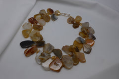 One Strand Yellow Banded Agate and Citrine Chip Gemstone Necklace