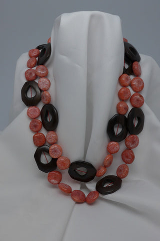 Two Strand Fossilized Coral Gemstone and Tigerwood Necklace