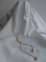 One Strand Vermeil Sterling Silver with Baroque Pearls Lariat Necklace