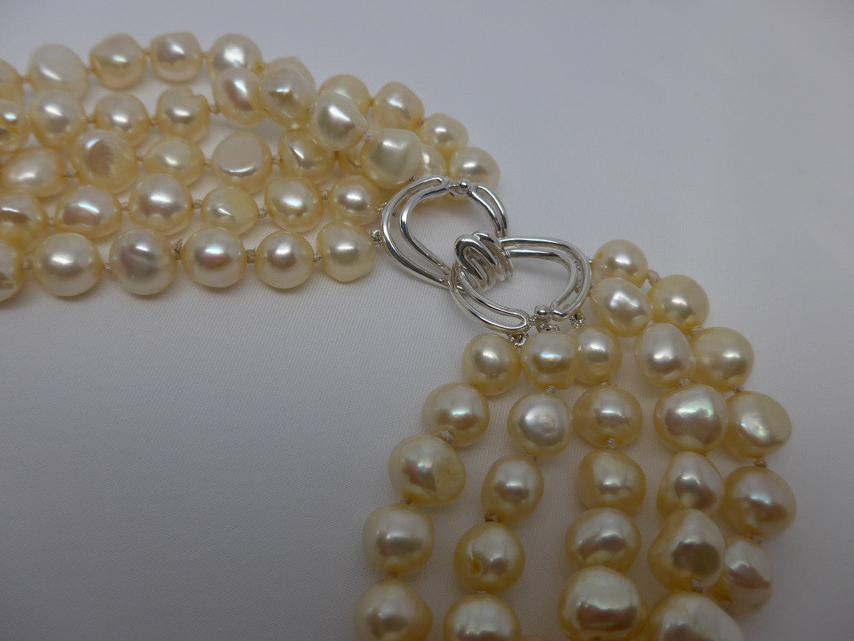 Five Strand Champagne Hue (Pale Yellow) Cultured Pearl Necklace