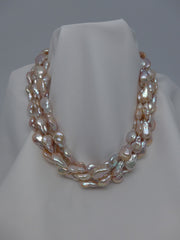 Five Strand Natural Oblong Coin Keshi Cultured Pearl Necklace