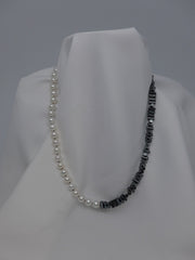 One Strand Cultured Pearls and Hematite Necklace