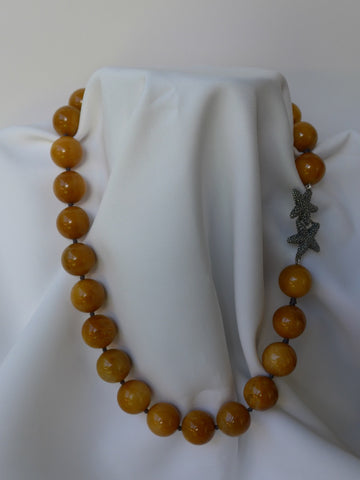 One Strand Yellow Jade Gemstone Necklace