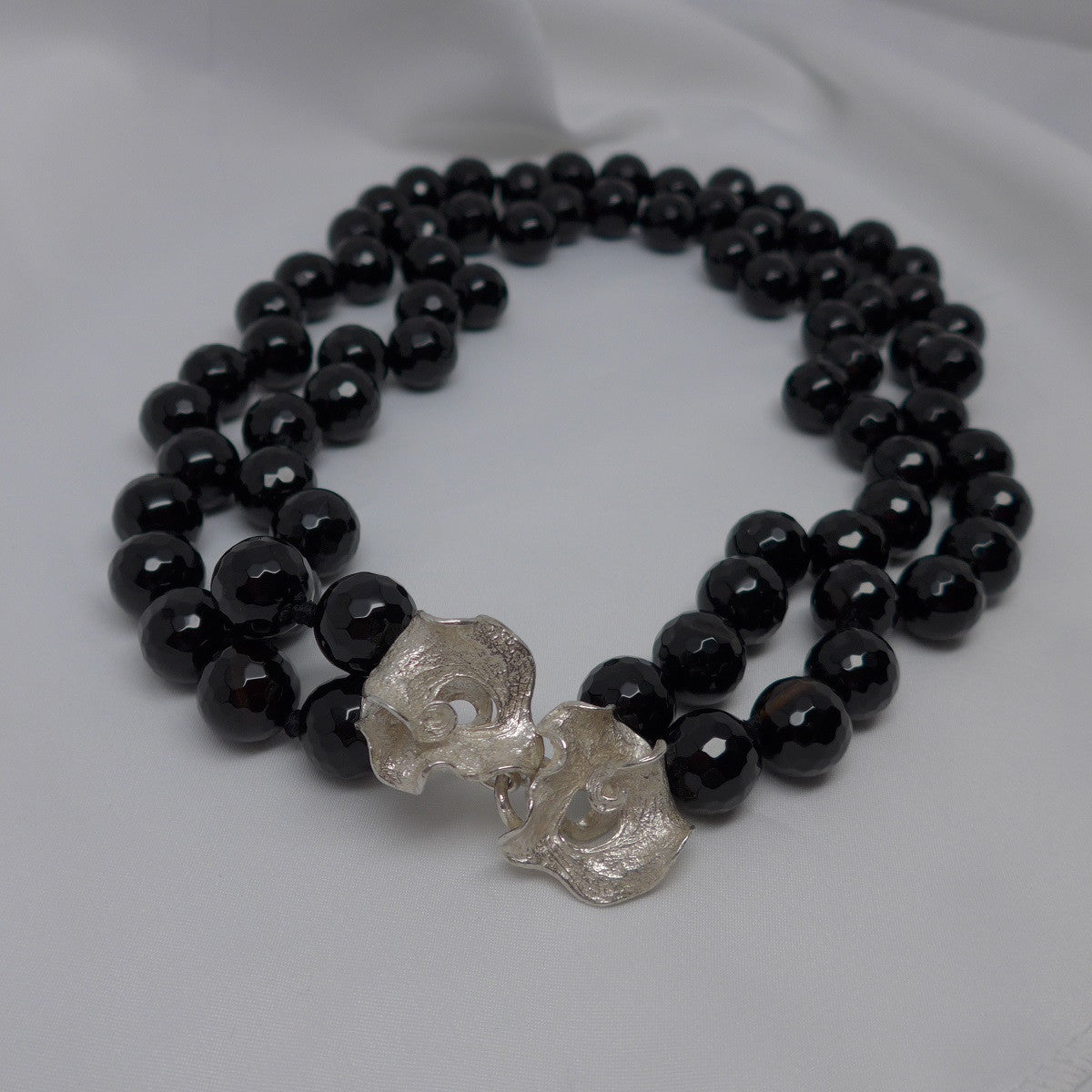 Two Strand Faceted Onyx with Exclusive Clasp Gemstone Necklace