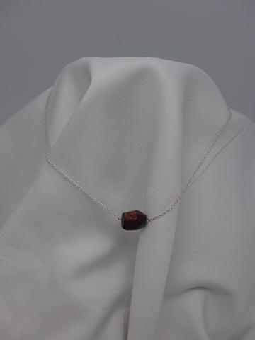 One Strand Sterling Silver Chain with Garnet Nugget