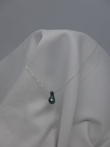 One Strand Sterling Silver Chain with Peacock Blue Akoya Cultured Pearl Necklace