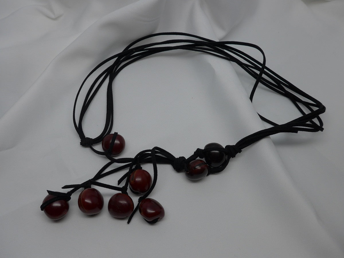 Black Suede and Sibuki Seeds Closed Lariat Necklace