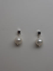 Sterling Silver Square Post White Cultured Pearl Earrings