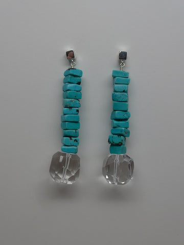 Sterling Silver Post Sleeping Beauty Turquoise Rock Crystal Earrings