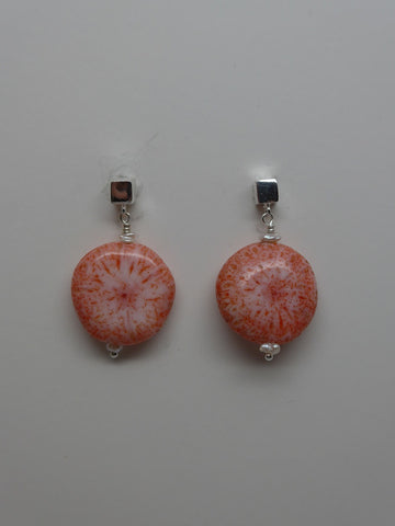 Sterling Silver Square Post Fossilized Coral Earrings