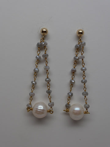 Gold Filled Post Vermeil Sterling Silver Faceted Labradorite and White Cultured Pearl Earrings