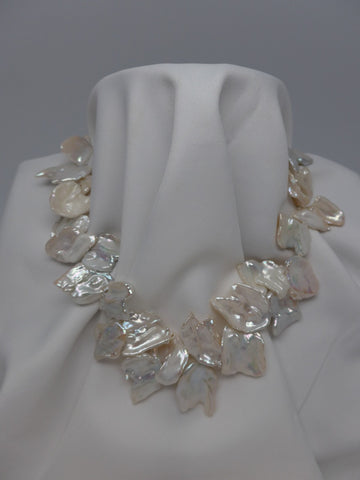 White Keshi Cultured Pearls with Sterling Silver Clasp Necklace